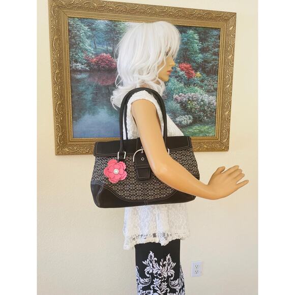 Coach SOHO Signature C Canvas Leather black Shoulder bag HandBag 10578 - Picture 3 of 10